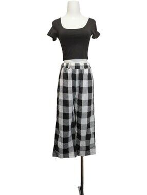 🐜🐜Black & White Buffalo Check Wide-Leg Pants